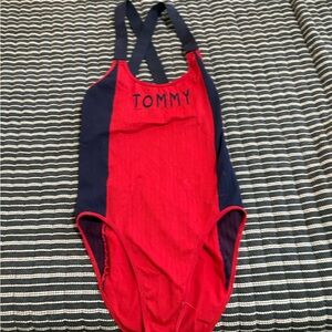 Tommy Hilfiger Kids Red and Navy Crossback One-Piece Swimsuit